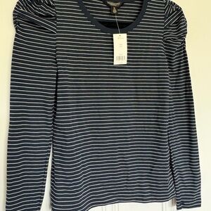 Banana Republic Women’s Navy Striped Long Sleeve Top Puff Sleeve  Size PXS NWT